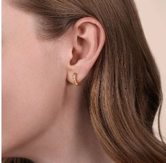 14K Yellow Gold Diamond Cluster Huggy Earrings