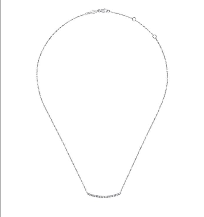 14K White Gold Diamond Pave Curved Bar Necklace