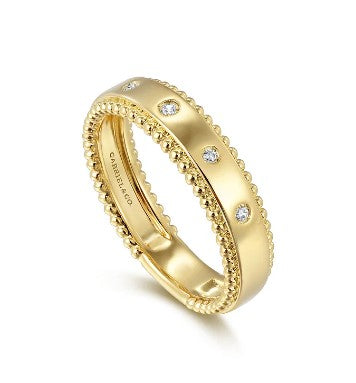 14K Yellow Gold Bujukan Diamond Bezel Wide Stackable Ladies Ring