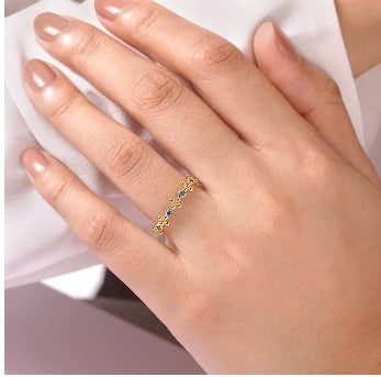 14K Yellow Gold Sapphire and Bujukan Bead Station Ring