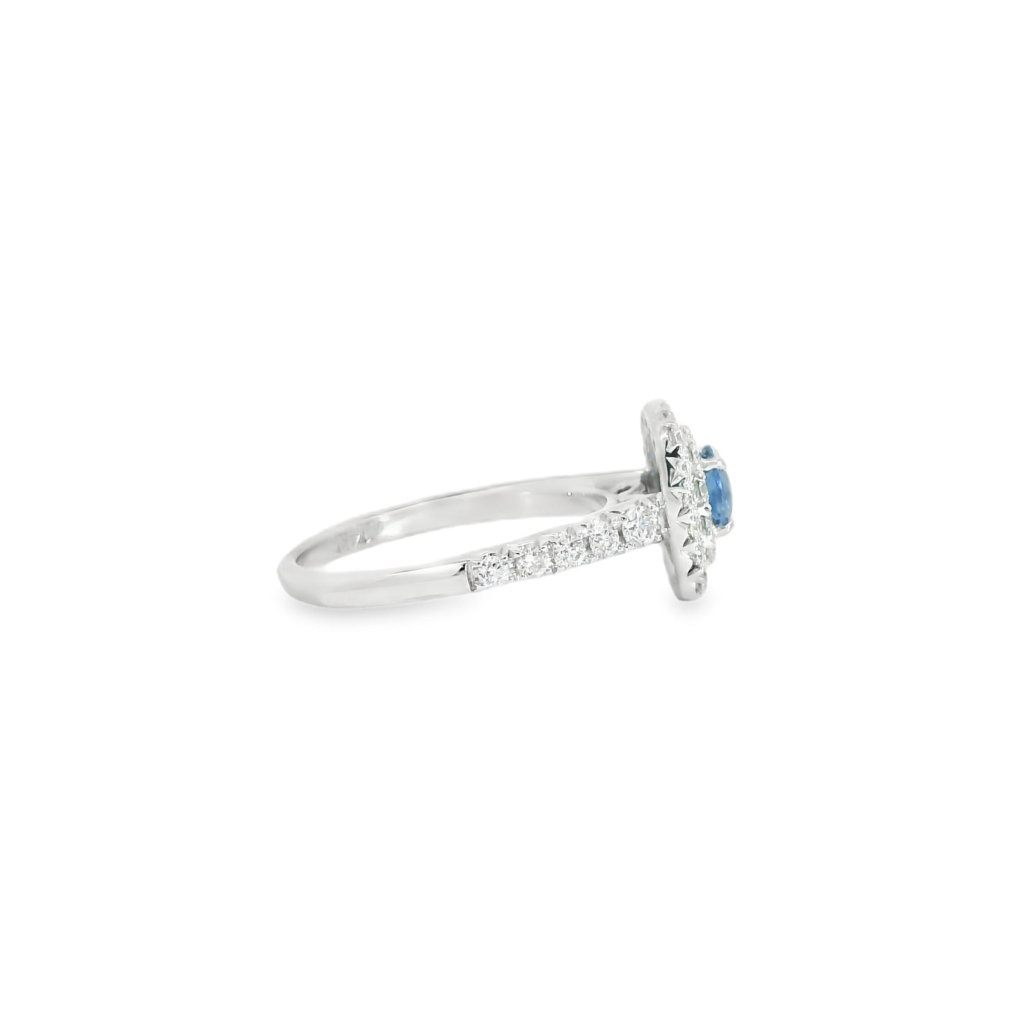 14K White Gold Blue Sapphire Double Halo Diamond Ring