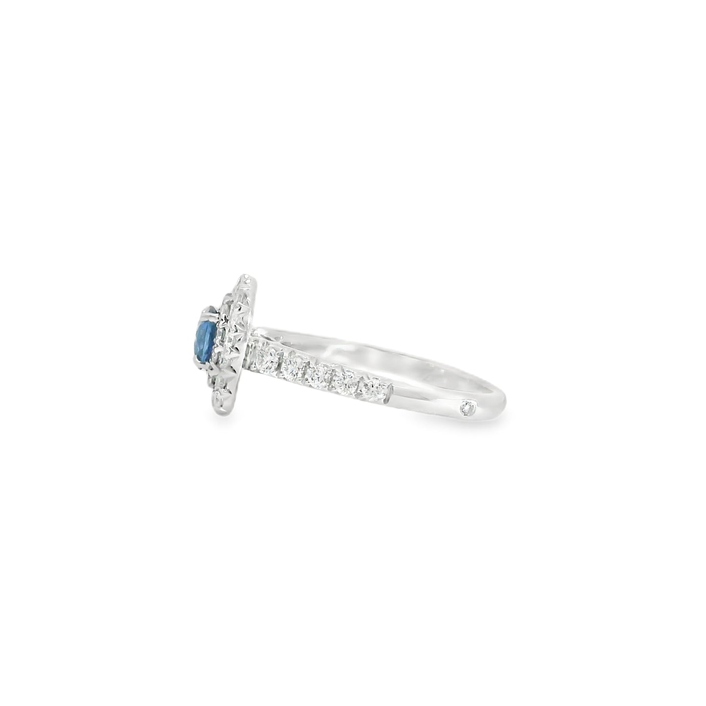 14K White Gold Blue Sapphire Double Halo Diamond Ring