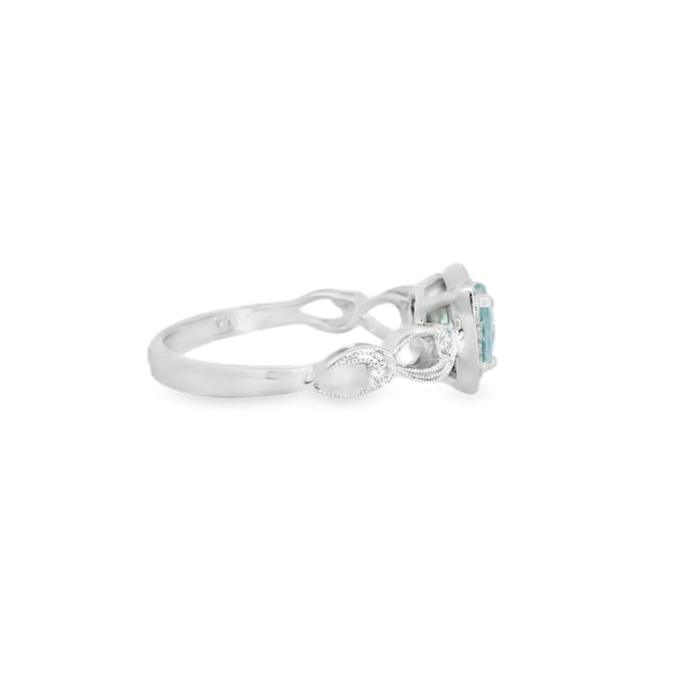 18K White Gold Aquamarine & Diamond Ring