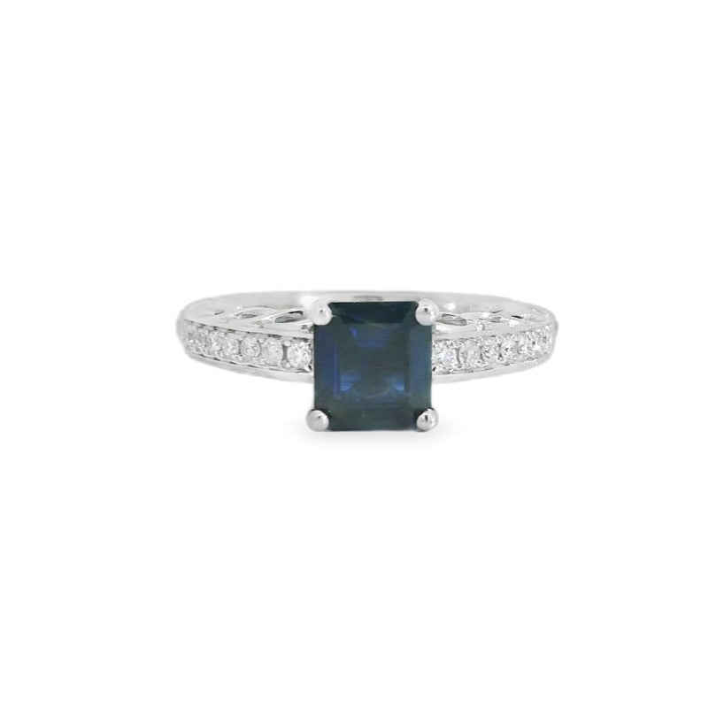 14K White Gold Blue Sapphire & Diamond Ring