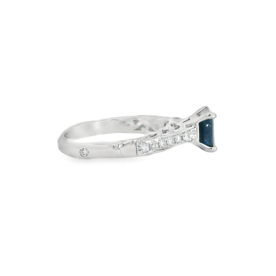 14K White Gold Blue Sapphire & Diamond Ring