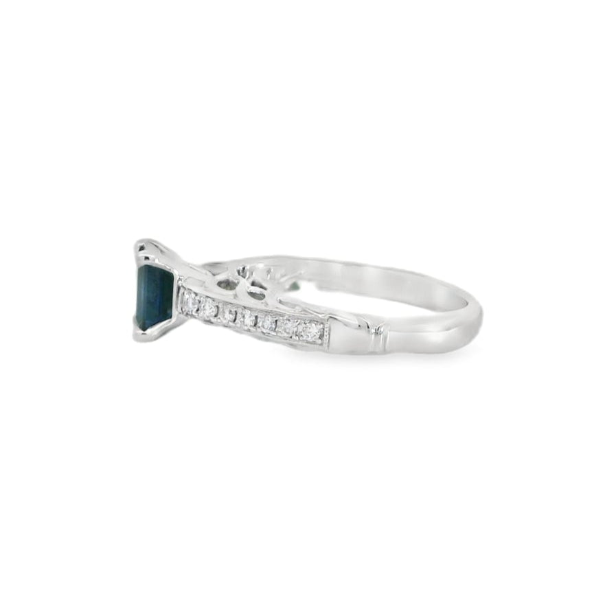 14K White Gold Blue Sapphire & Diamond Ring