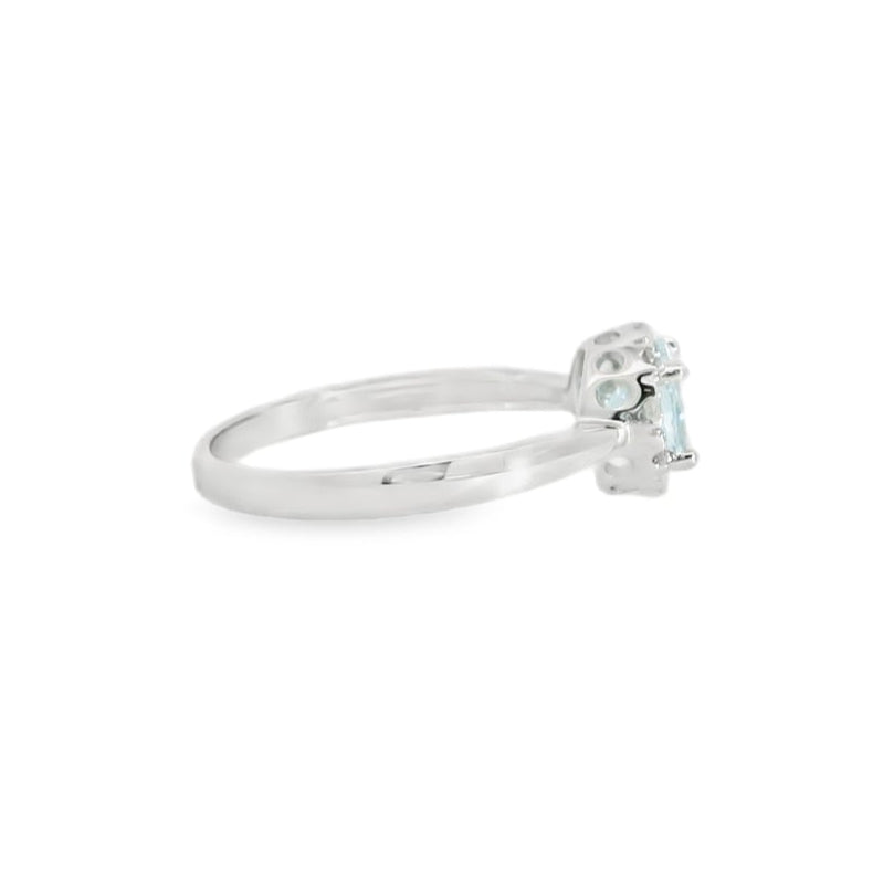 14K White Gold Aquamarine & Diamond Ring