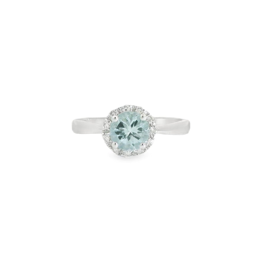 14K White Gold Aquamarine & Diamond Ring