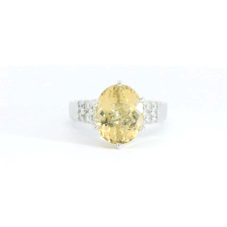 14K White Gold Yellow Beryl & Diamond Ring