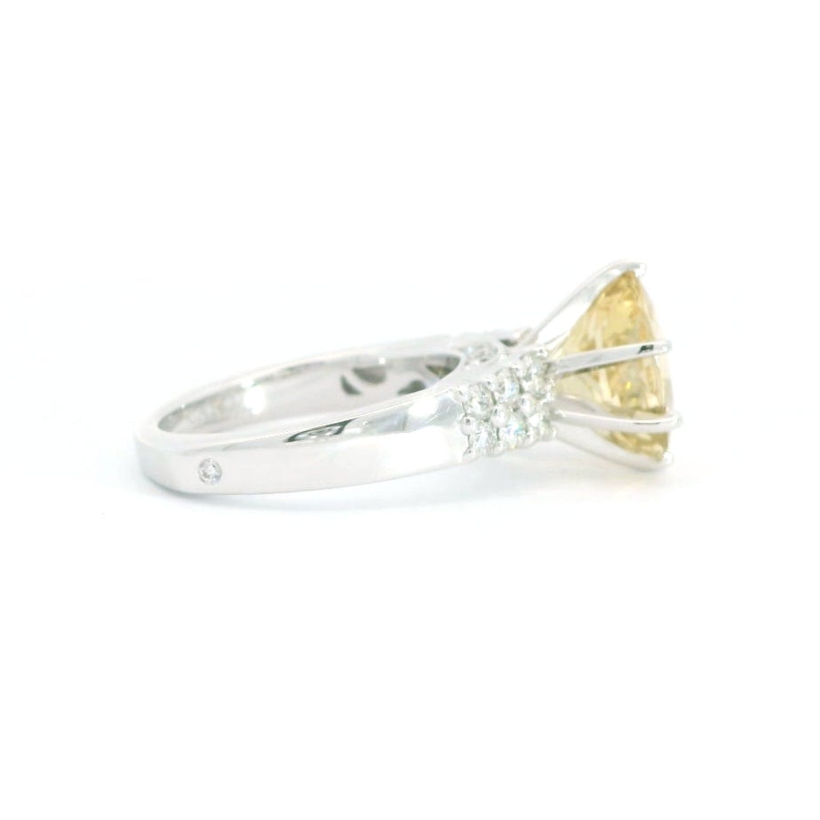 14K White Gold Yellow Beryl & Diamond Ring