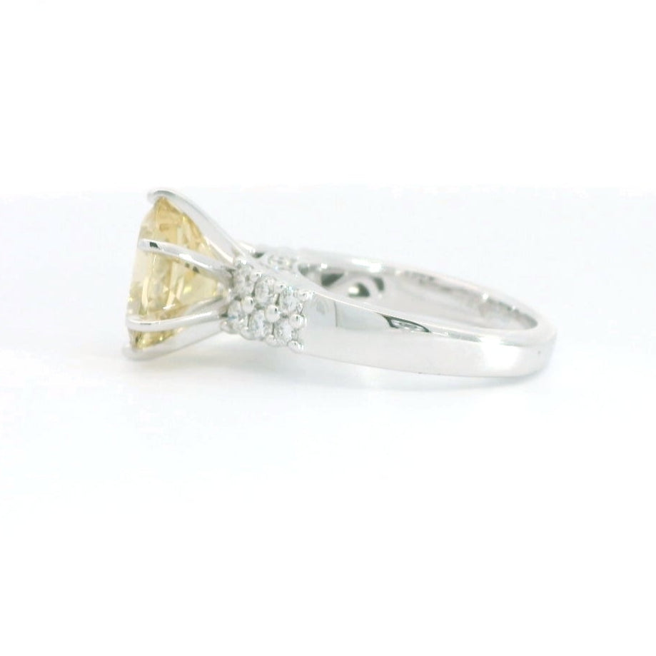 14K White Gold Yellow Beryl & Diamond Ring