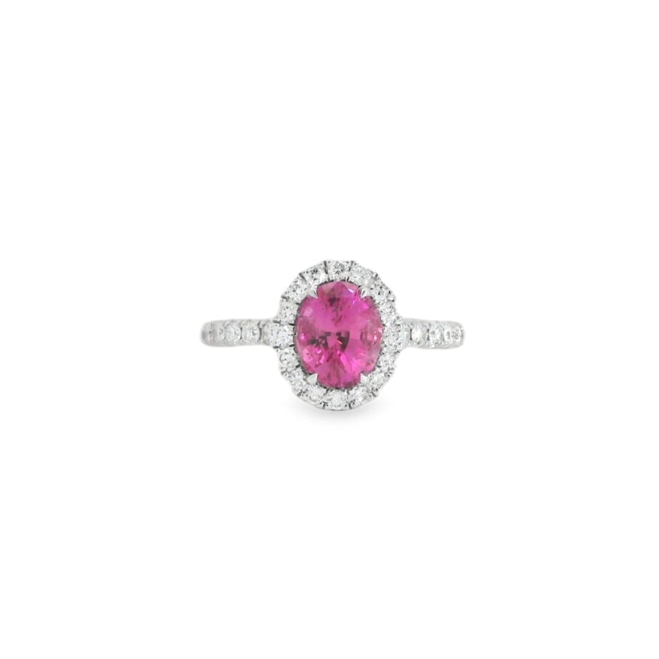 18K White Gold Pink Sapphire & Diamond Ring