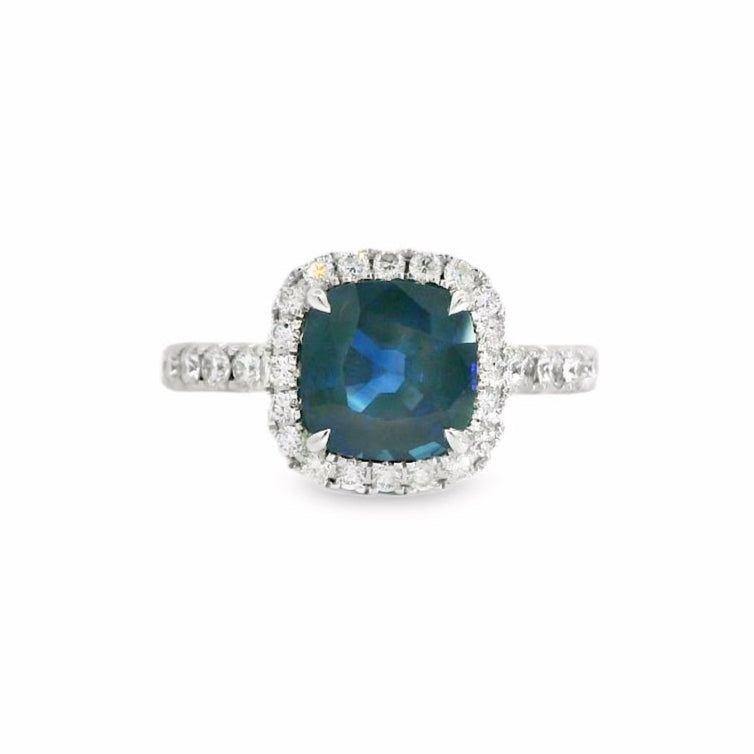 18K White Gold Blue Sapphire & Diamond Ring