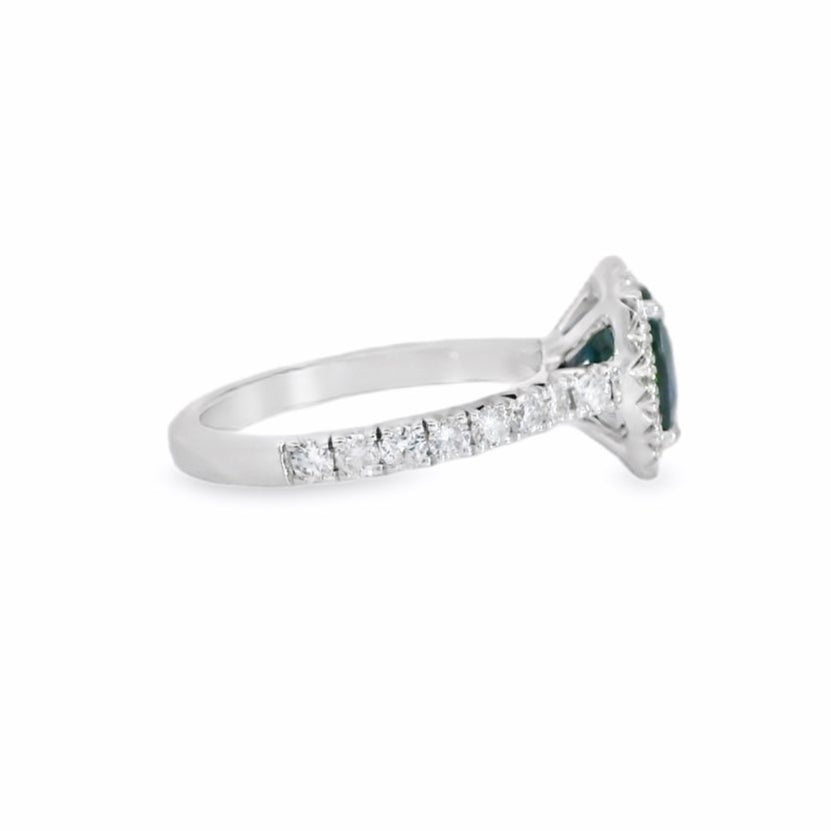 18K White Gold Blue Sapphire & Diamond Ring