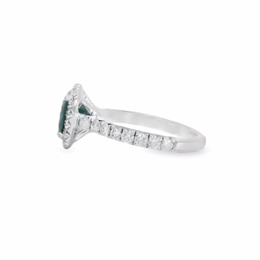 18K White Gold Blue Sapphire & Diamond Ring