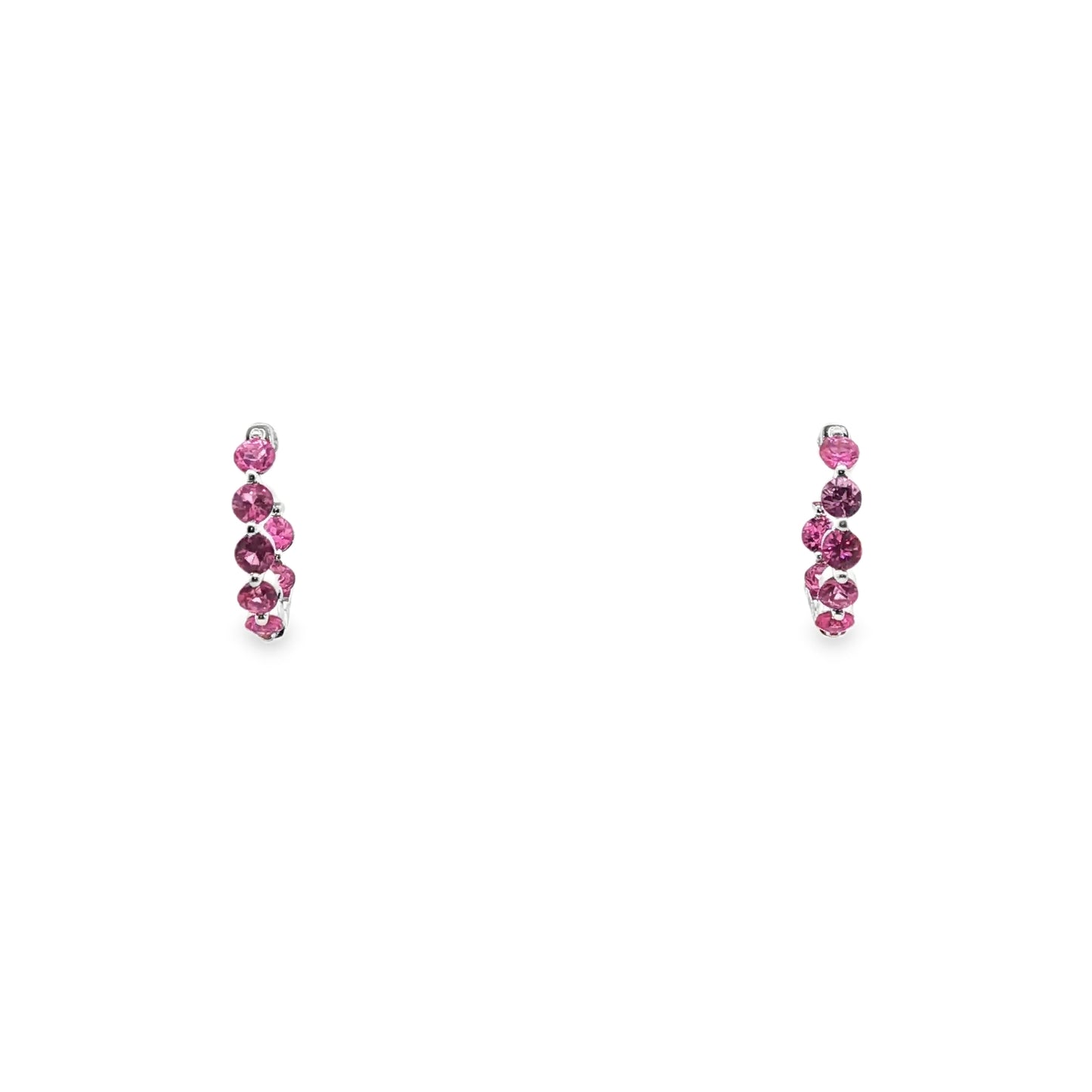 14K White Gold Pink Sapphire Inside-Out Hinged Hoop Earrings