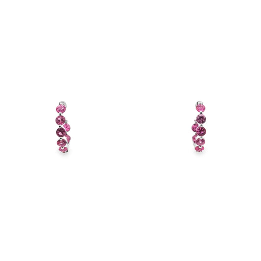 14K White Gold Pink Sapphire Inside-Out Hinged Hoop Earrings
