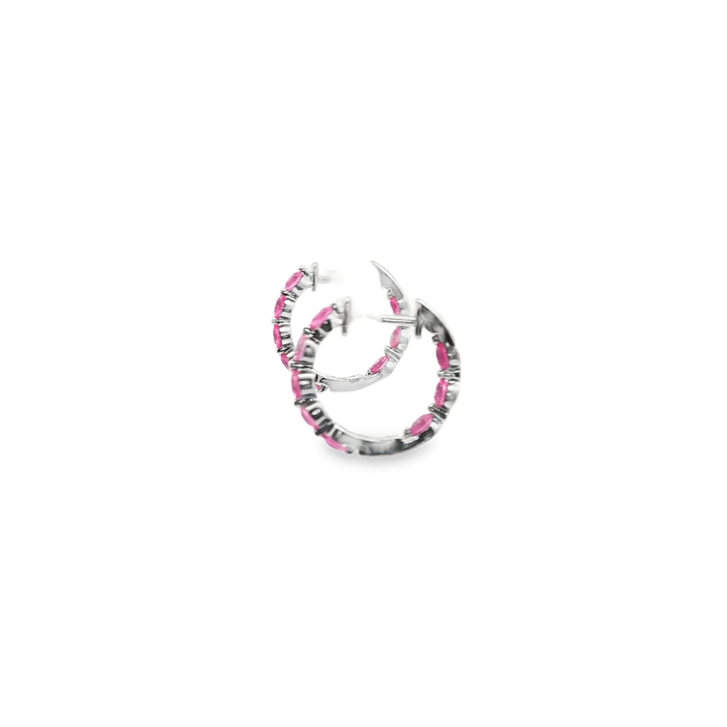 14K White Gold Pink Sapphire Inside-Out Hinged Hoop Earrings