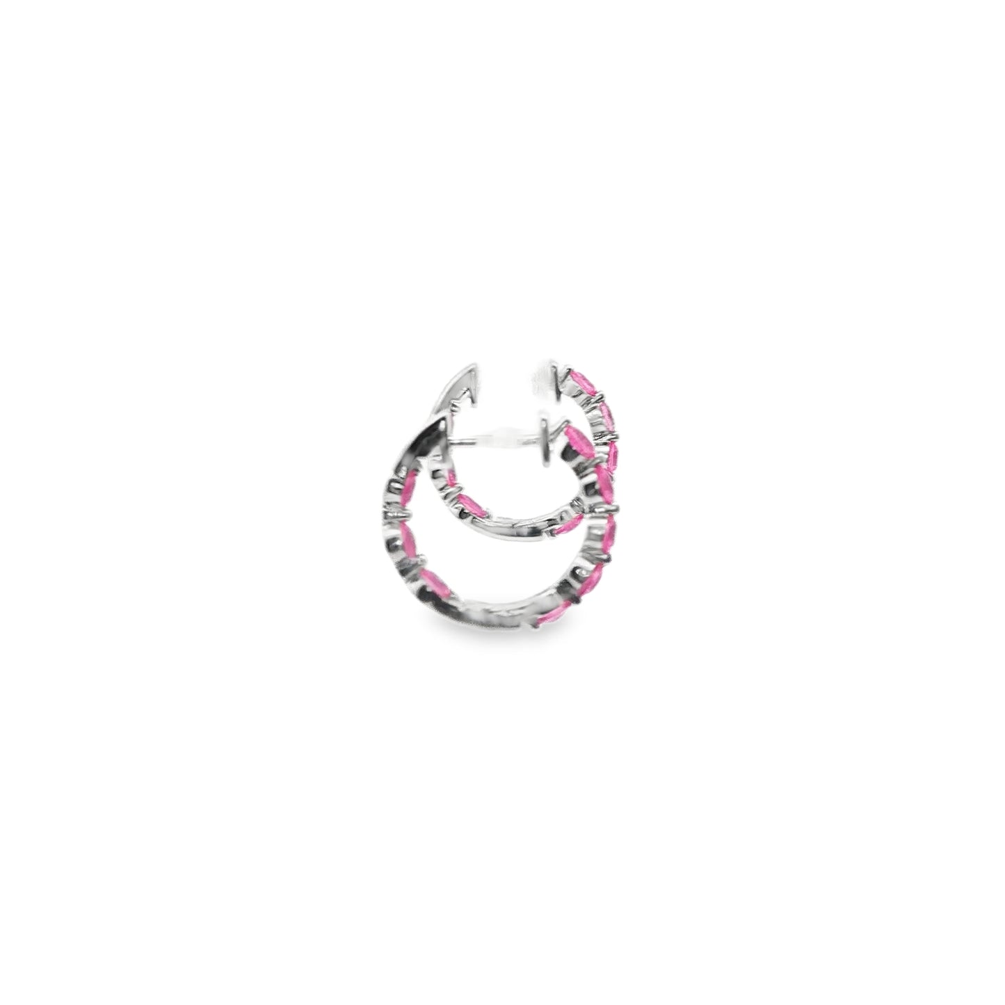 14K White Gold Pink Sapphire Inside-Out Hinged Hoop Earrings