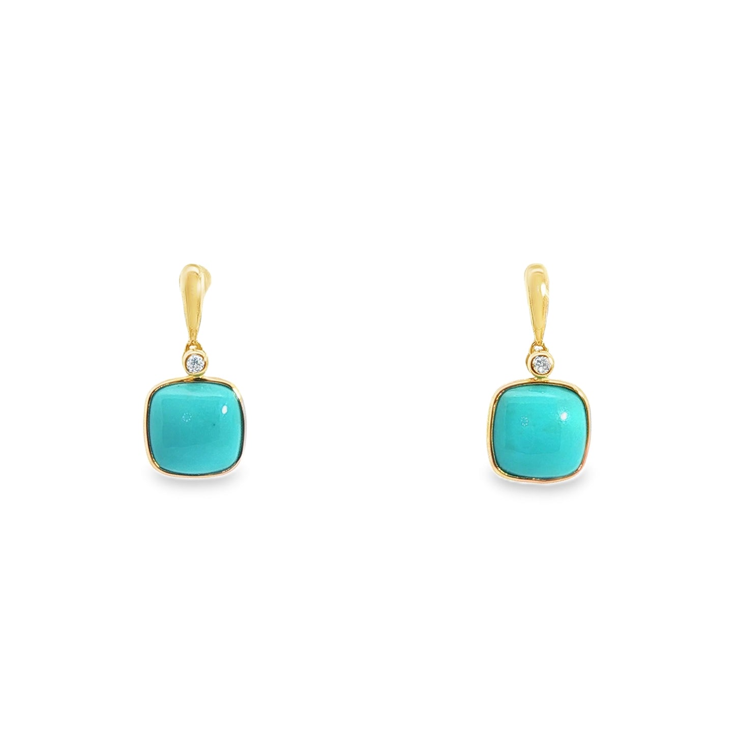 14K Yellow Gold Turquoise & Diamond Earrings