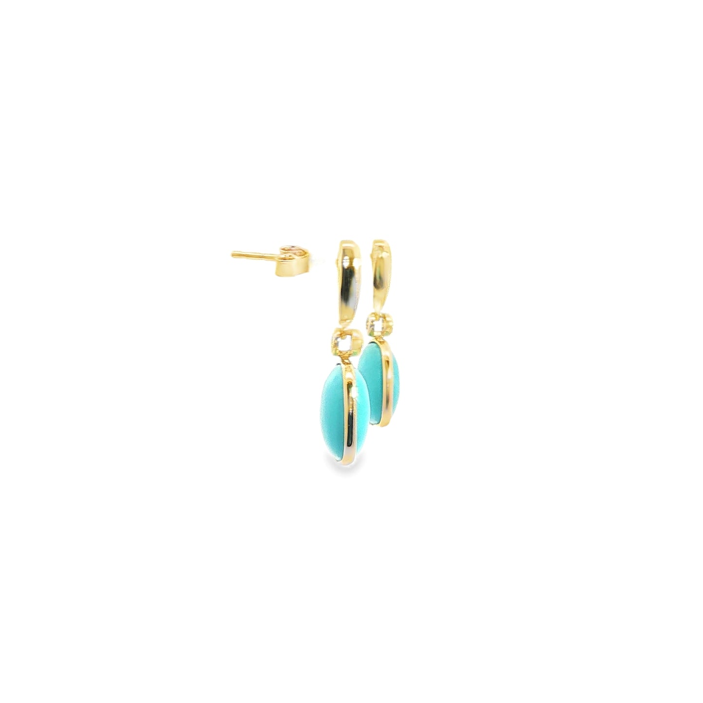 14K Yellow Gold Turquoise & Diamond Earrings