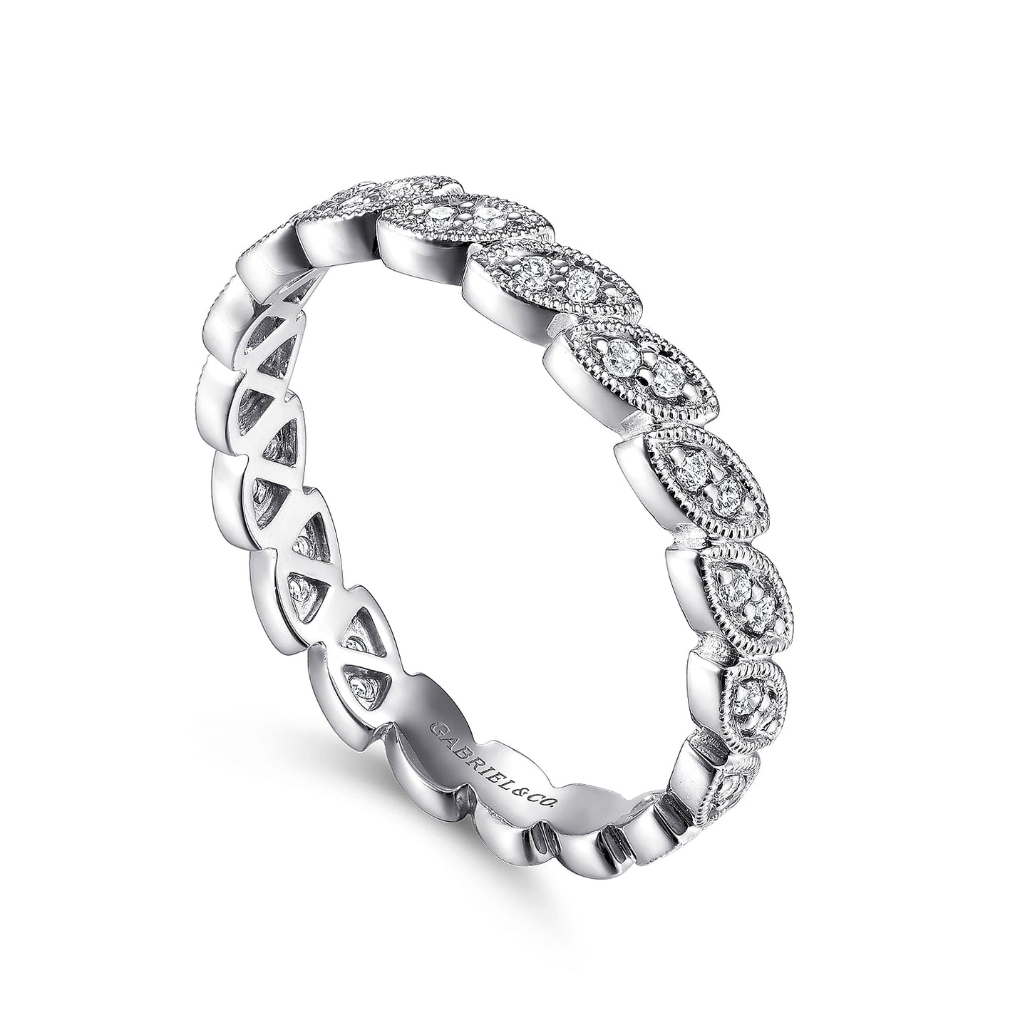 14K White Gold Millgrained Marquise Stackable Diamond Ring