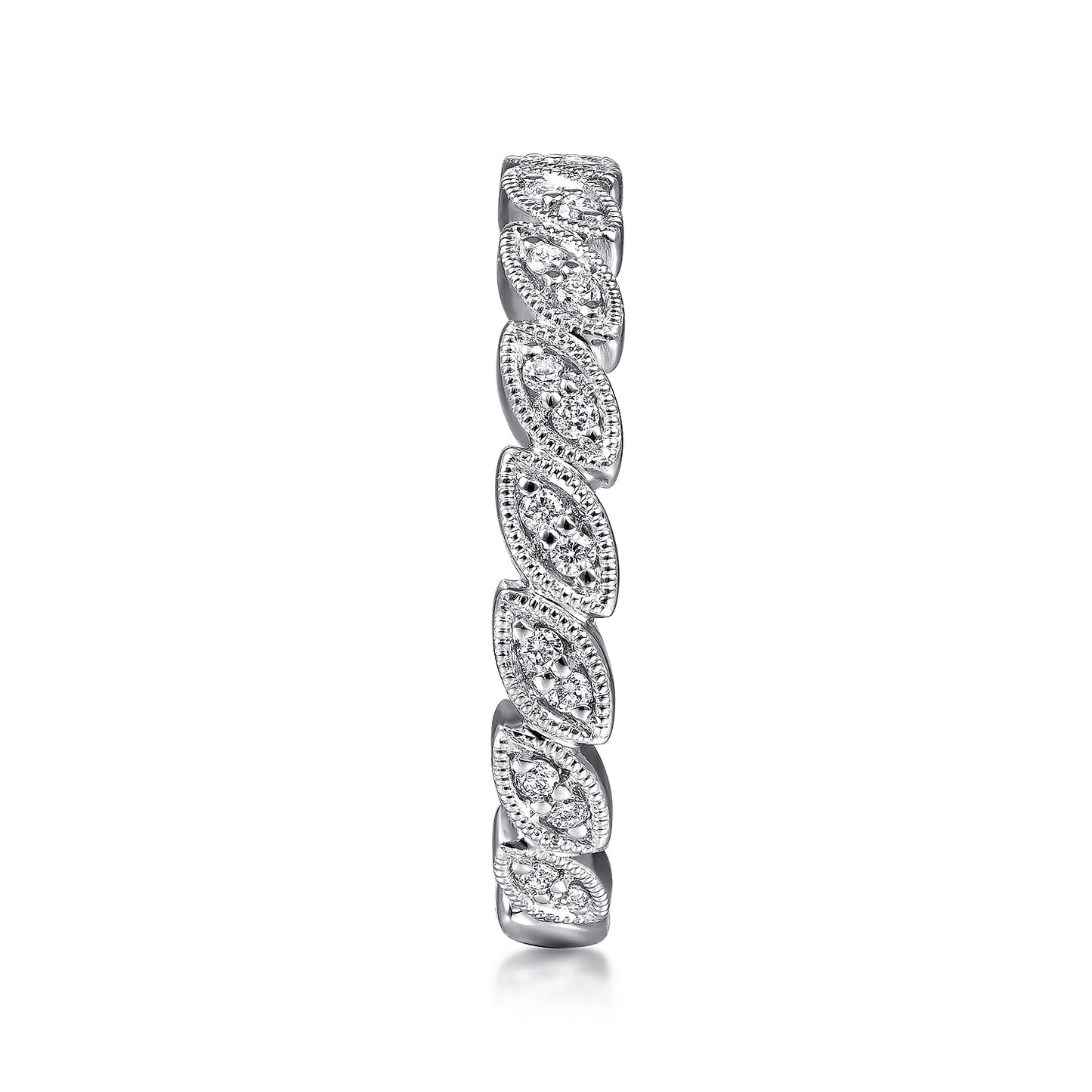 14K White Gold Millgrained Marquise Stackable Diamond Ring