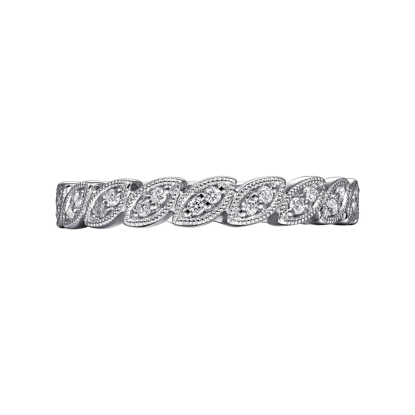 14K White Gold Millgrained Marquise Stackable Diamond Ring