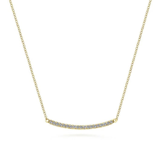14K Yellow Gold Diamond Pave Curved Bar Necklace