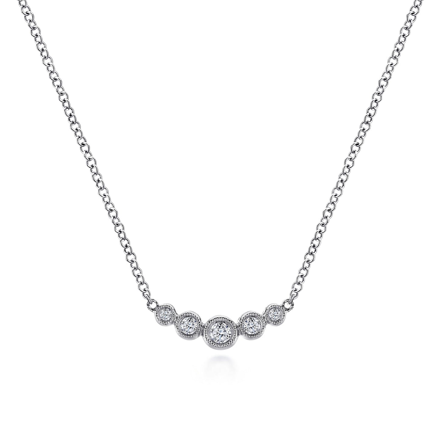 14K Gold Curved Diamond Bar Necklace