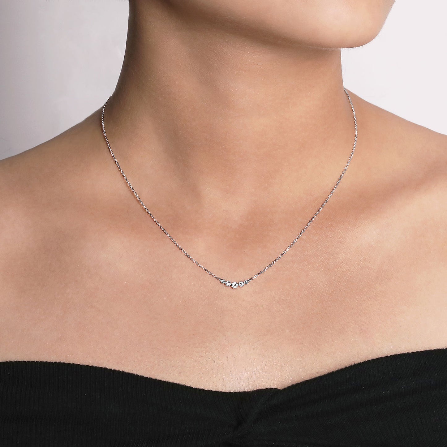 14K Gold Curved Diamond Bar Necklace