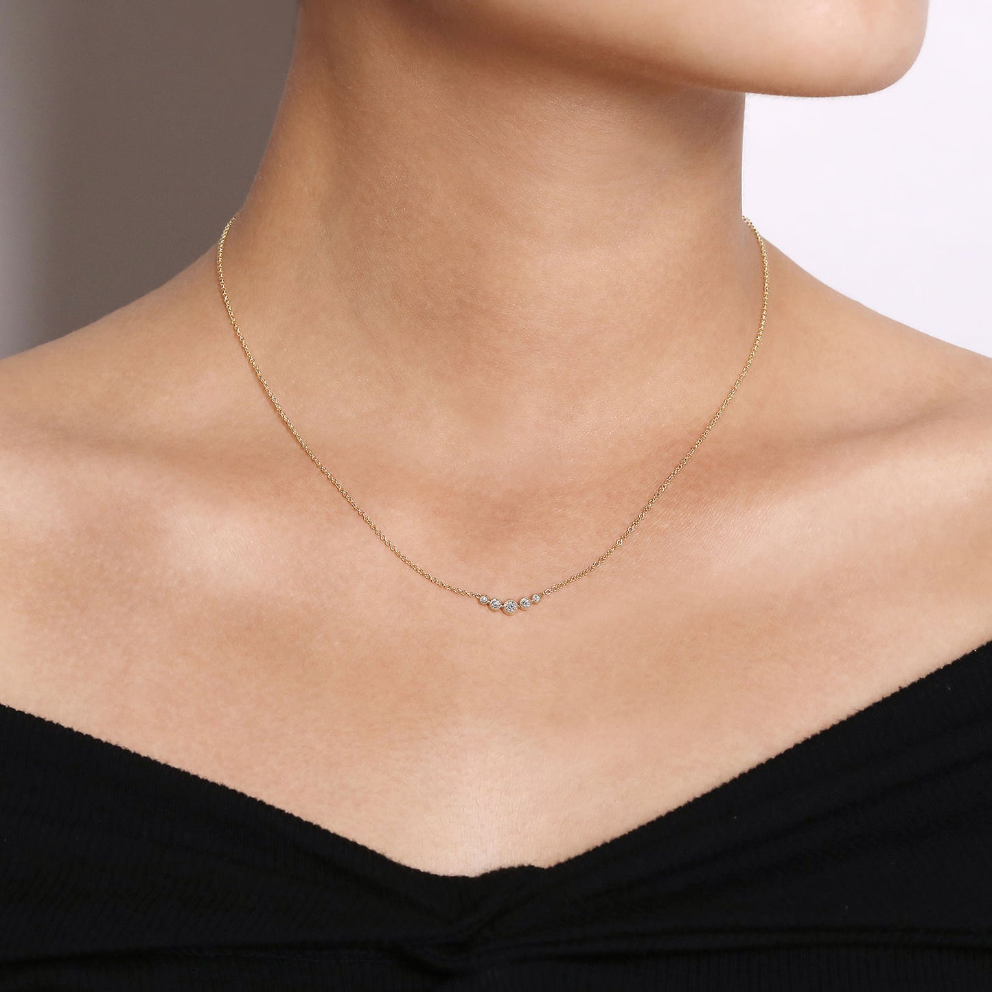 14K Gold Curved Diamond Bar Necklace