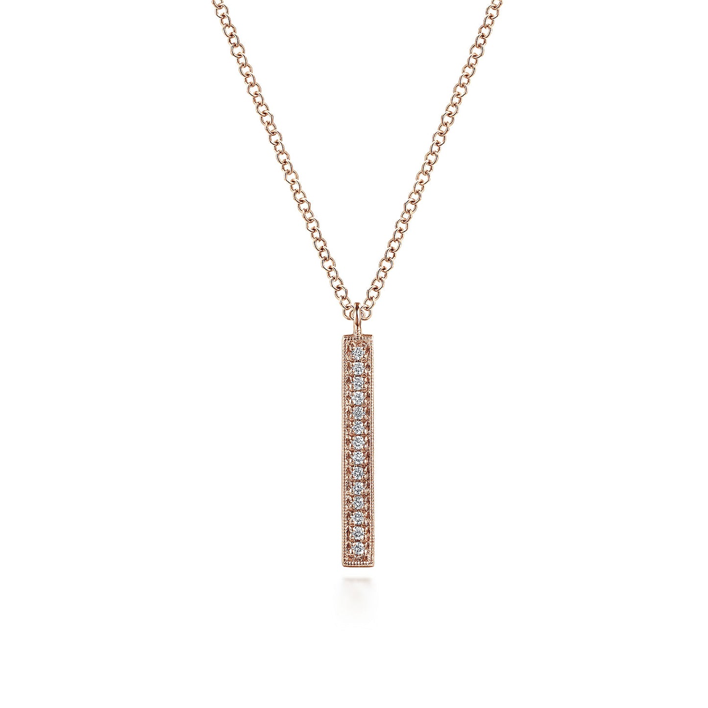 14K White Gold Diamond Bar Pendant Necklace