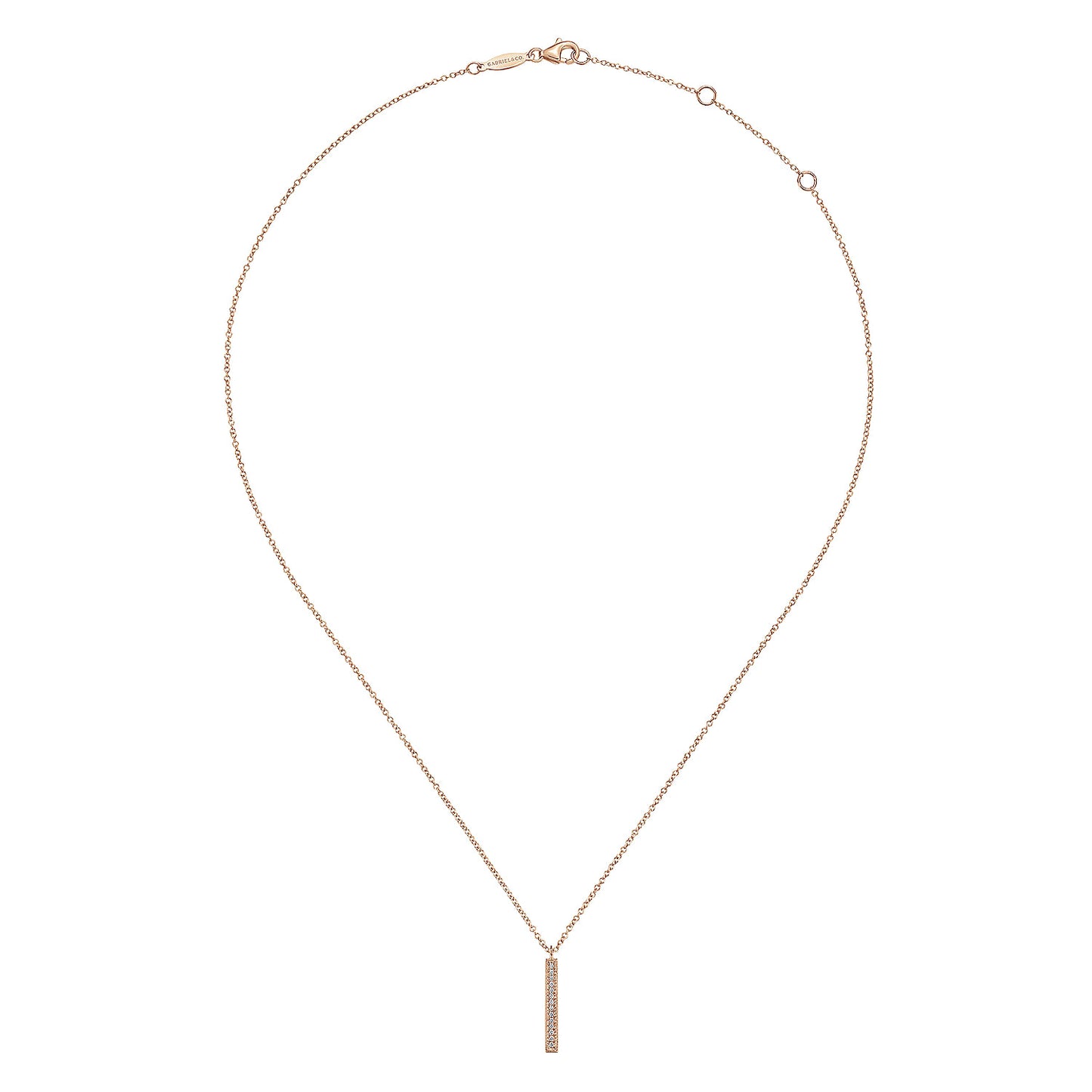 14K White Gold Diamond Bar Pendant Necklace