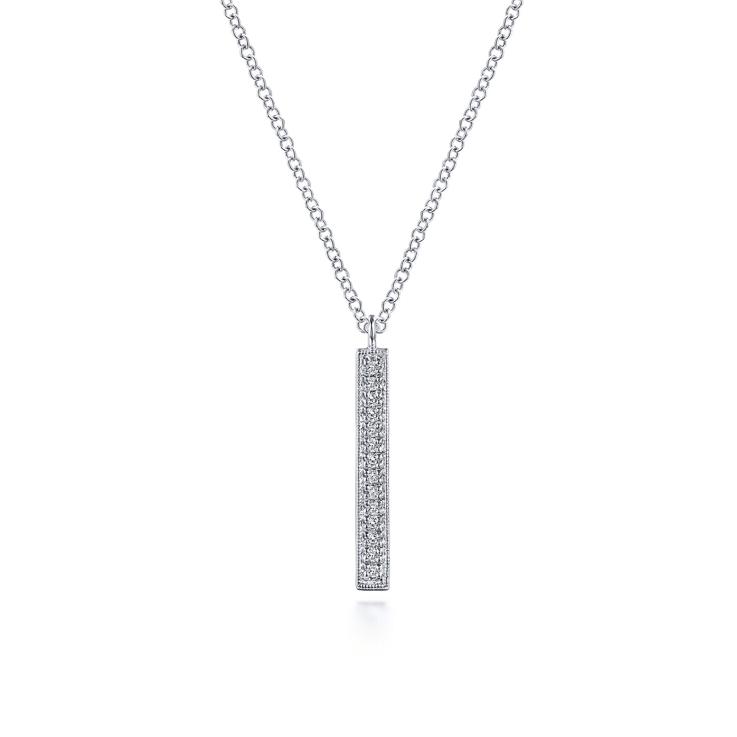 14K White Gold Diamond Bar Pendant Necklace