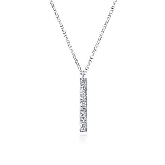 14K White Gold Diamond Bar Pendant Necklace