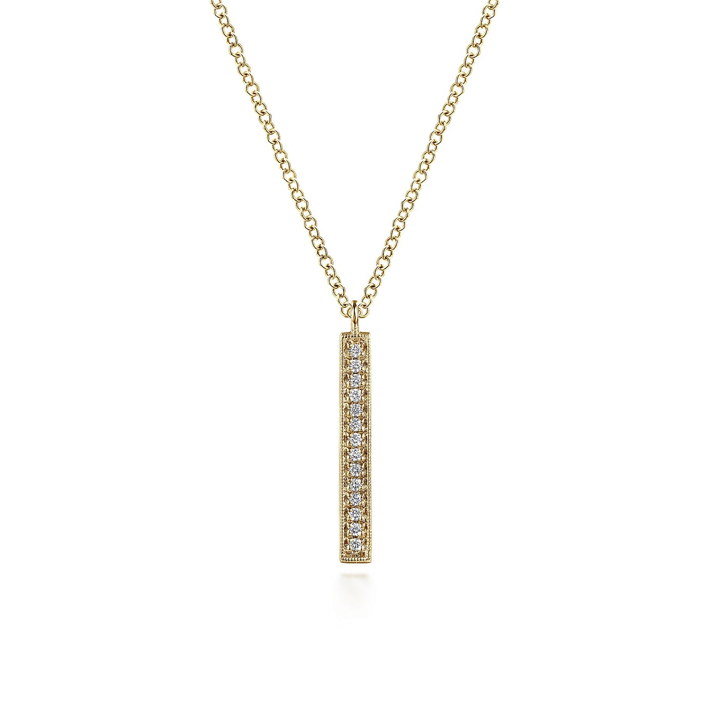 14K White Gold Diamond Bar Pendant Necklace