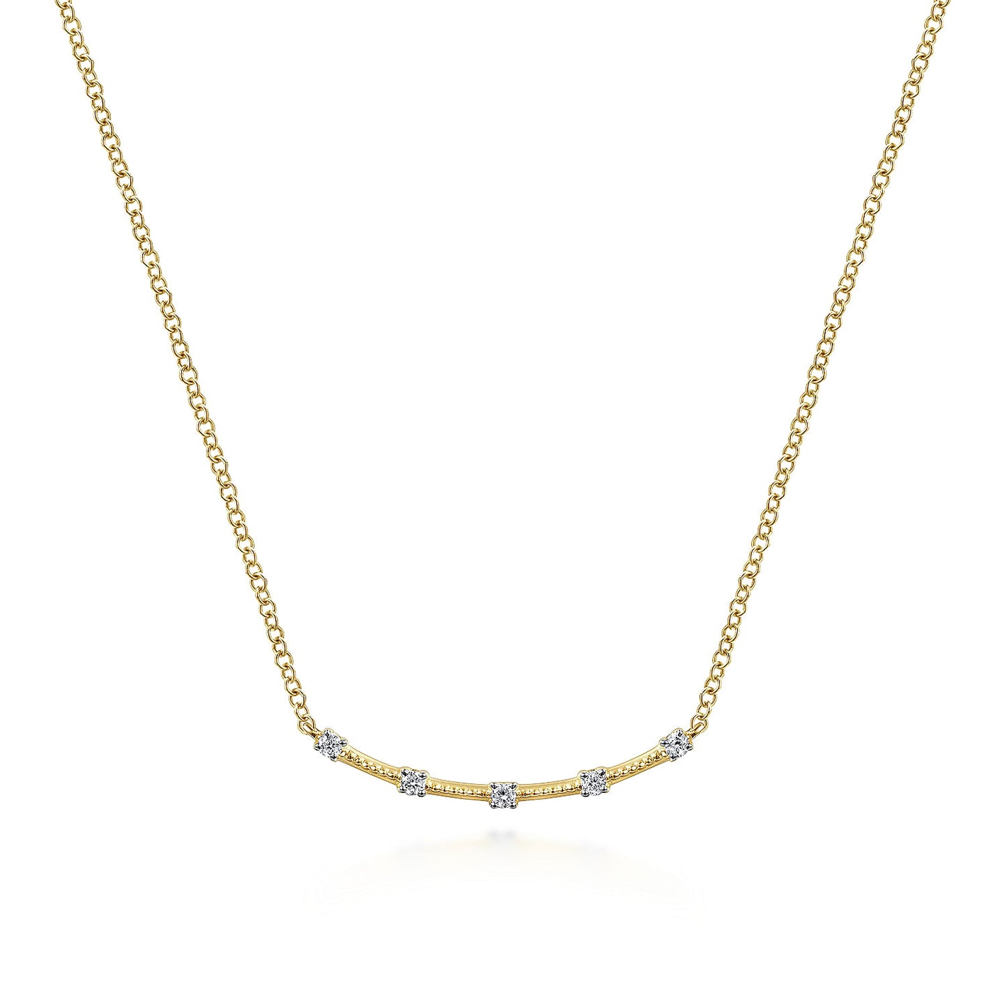14K Yellow Gold Diamond Station Bar Necklace