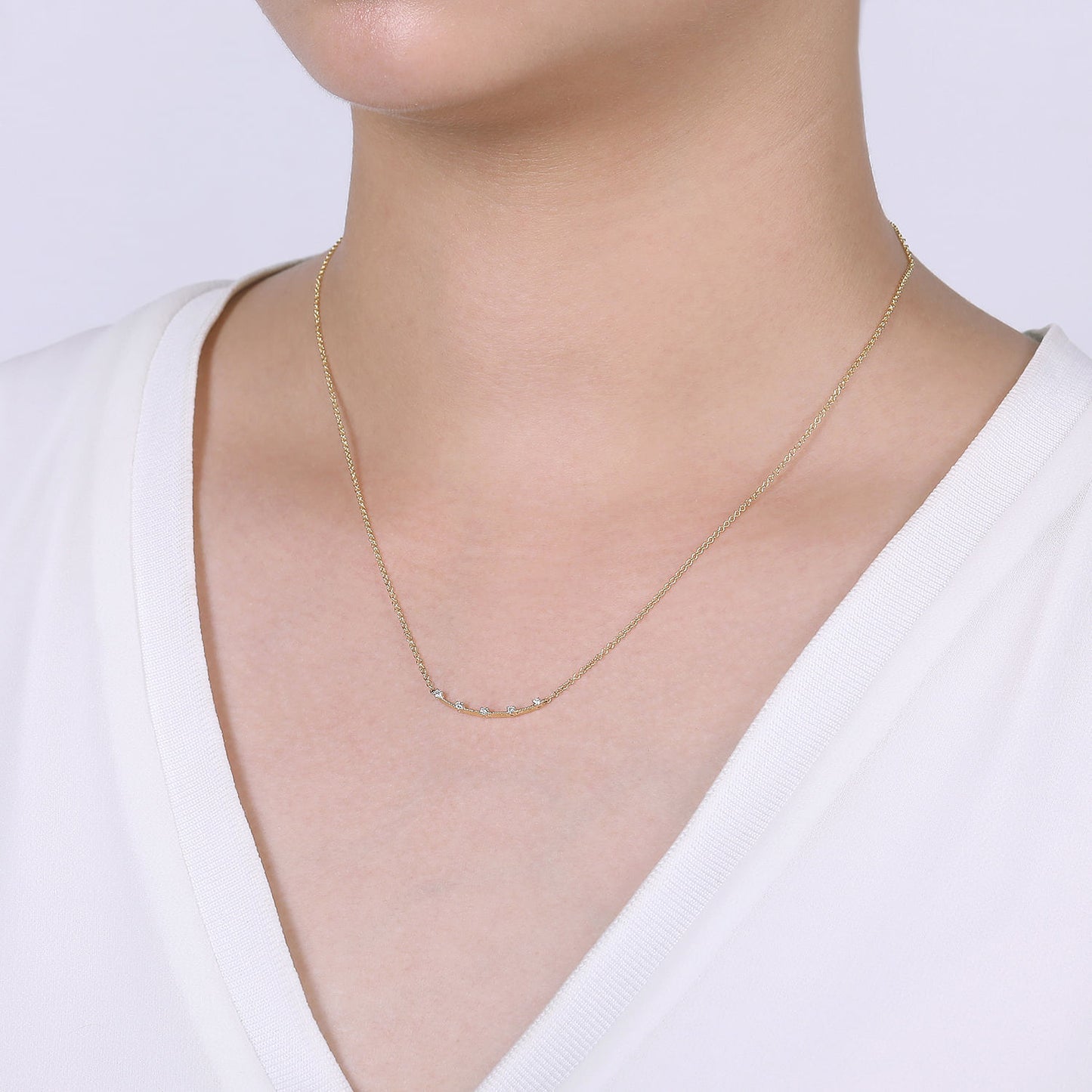 14K Yellow Gold Diamond Station Bar Necklace