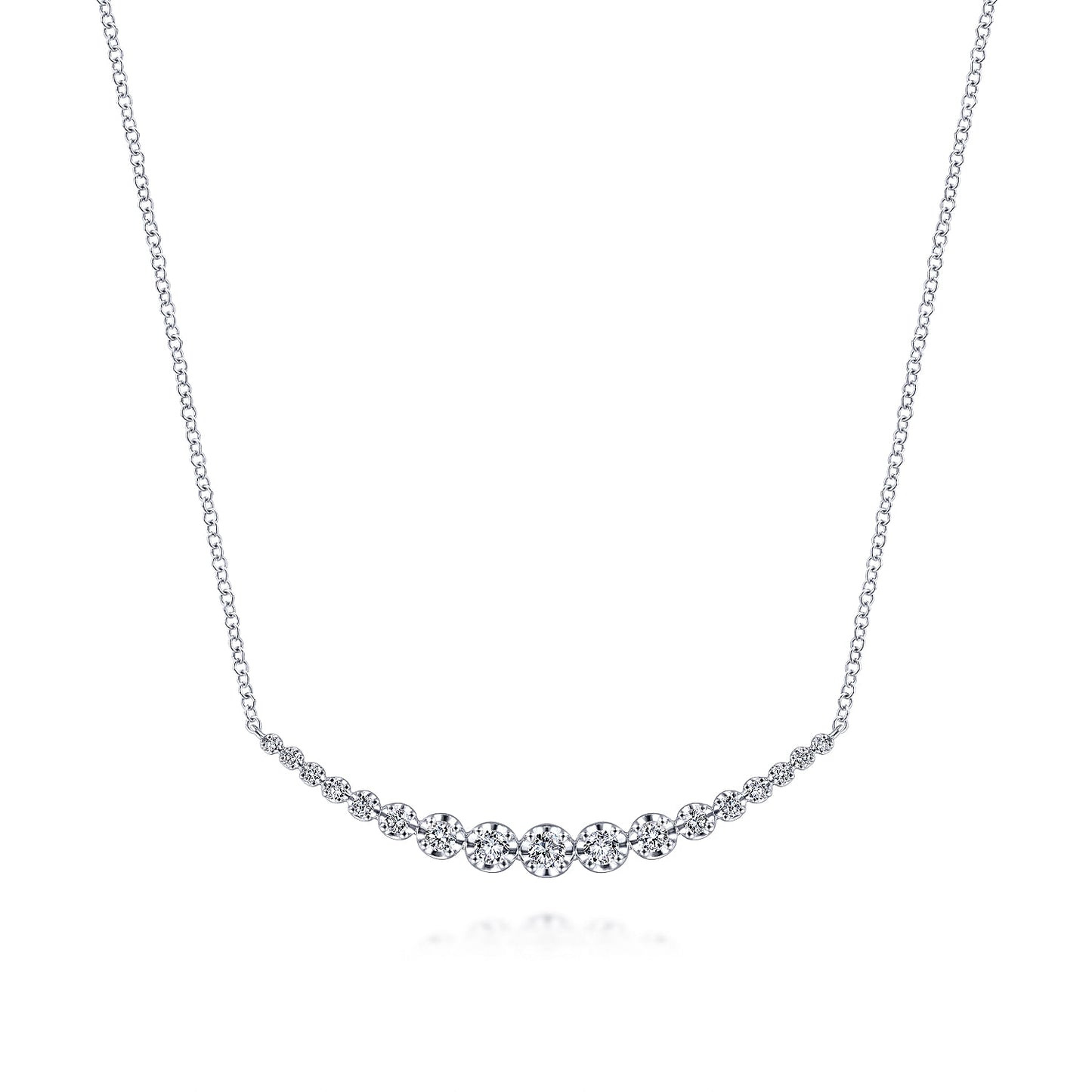 14K White Gold Diamond Curved Bar Necklace