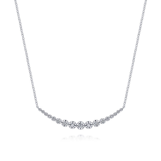 14K White Gold Diamond Curved Bar Necklace