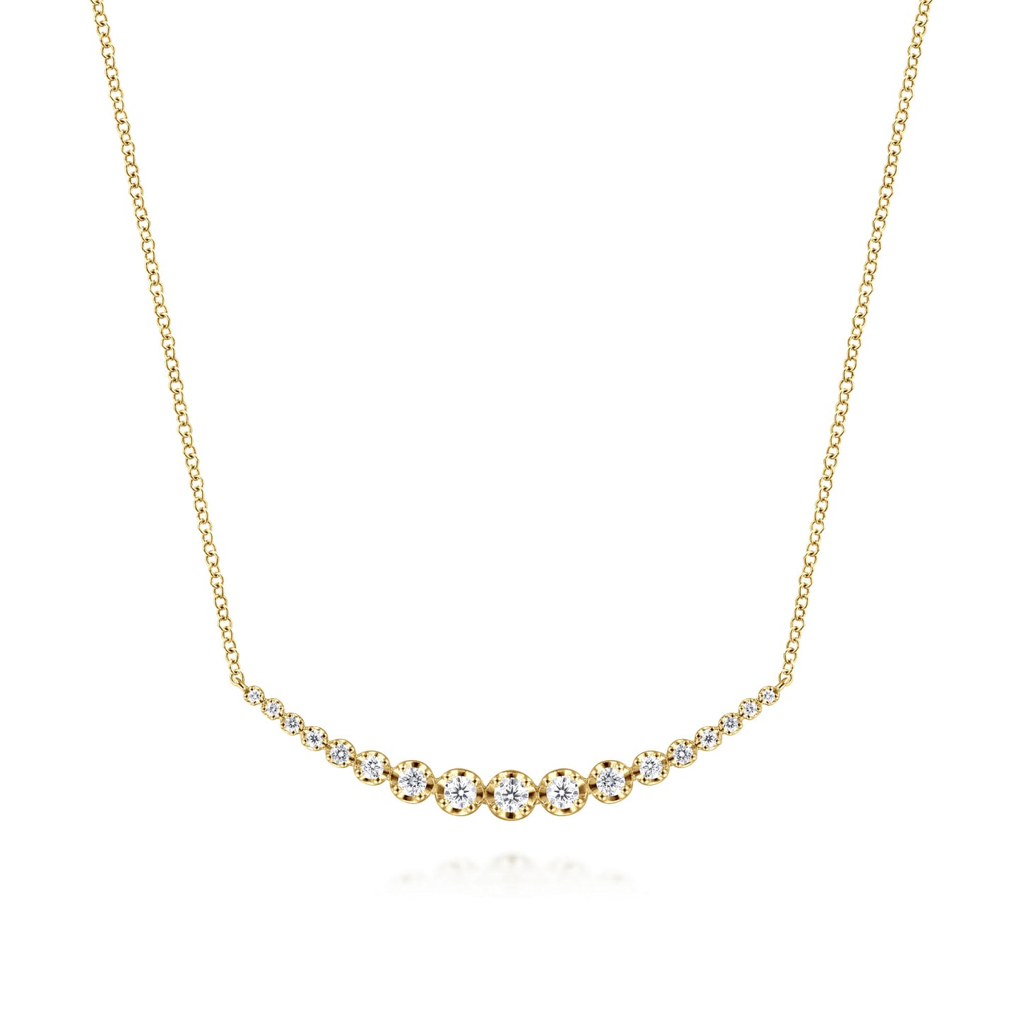 14K White Gold Diamond Curved Bar Necklace
