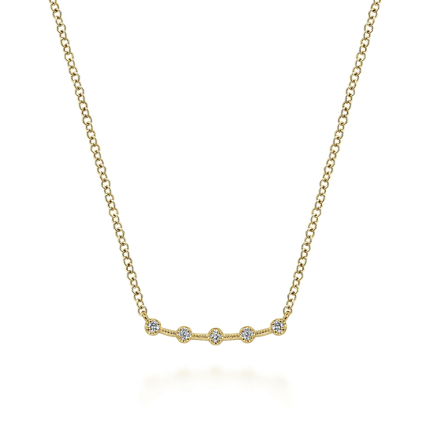 14K Yellow Gold Diamond Stations Curved Bar Necklace