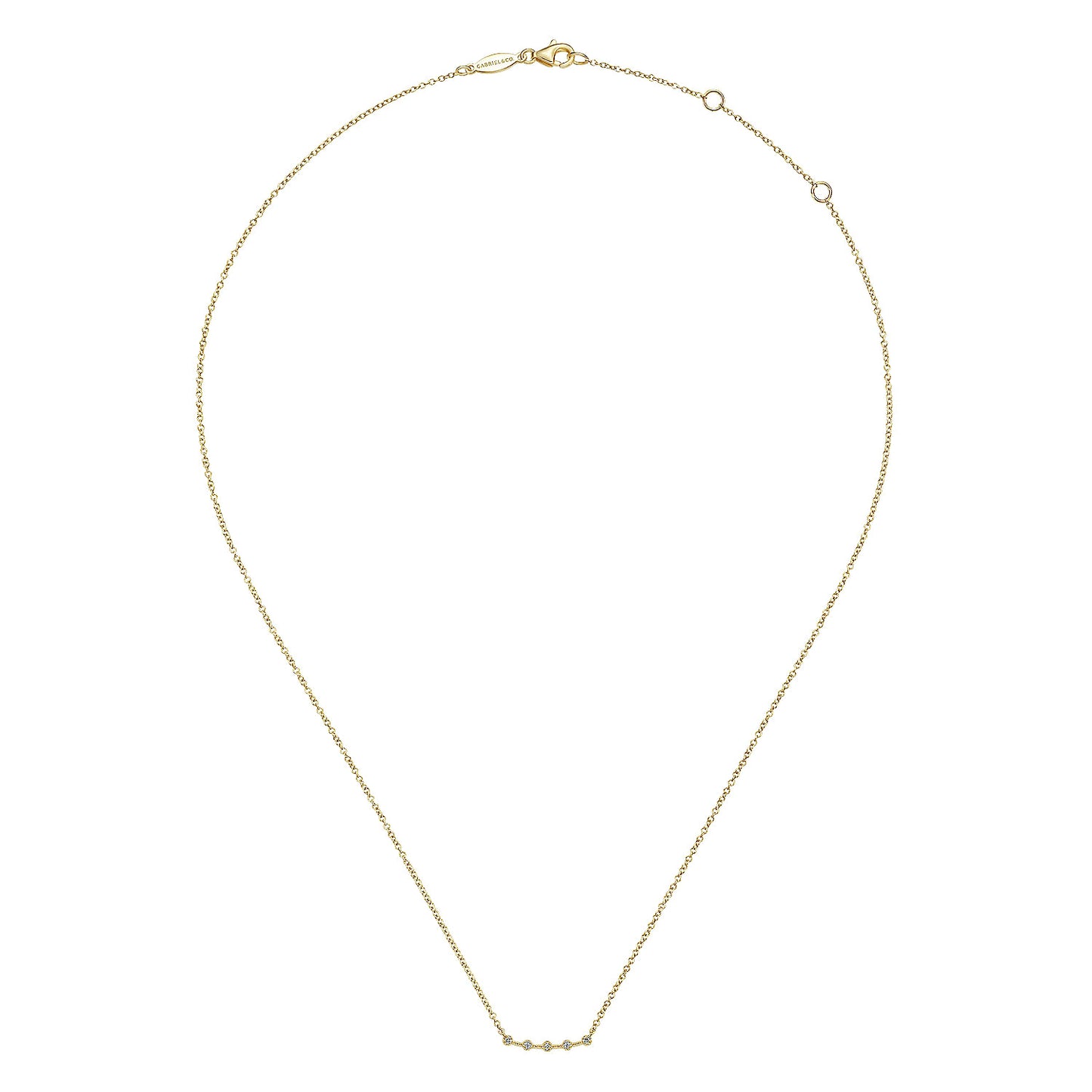 14K Yellow Gold Diamond Stations Curved Bar Necklace