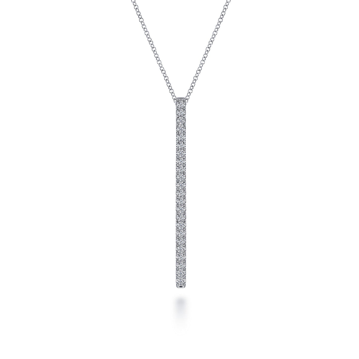 14K White Gold Diamond Bar Pendant Necklace