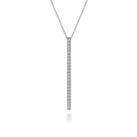 14K White Gold Diamond Bar Pendant Necklace
