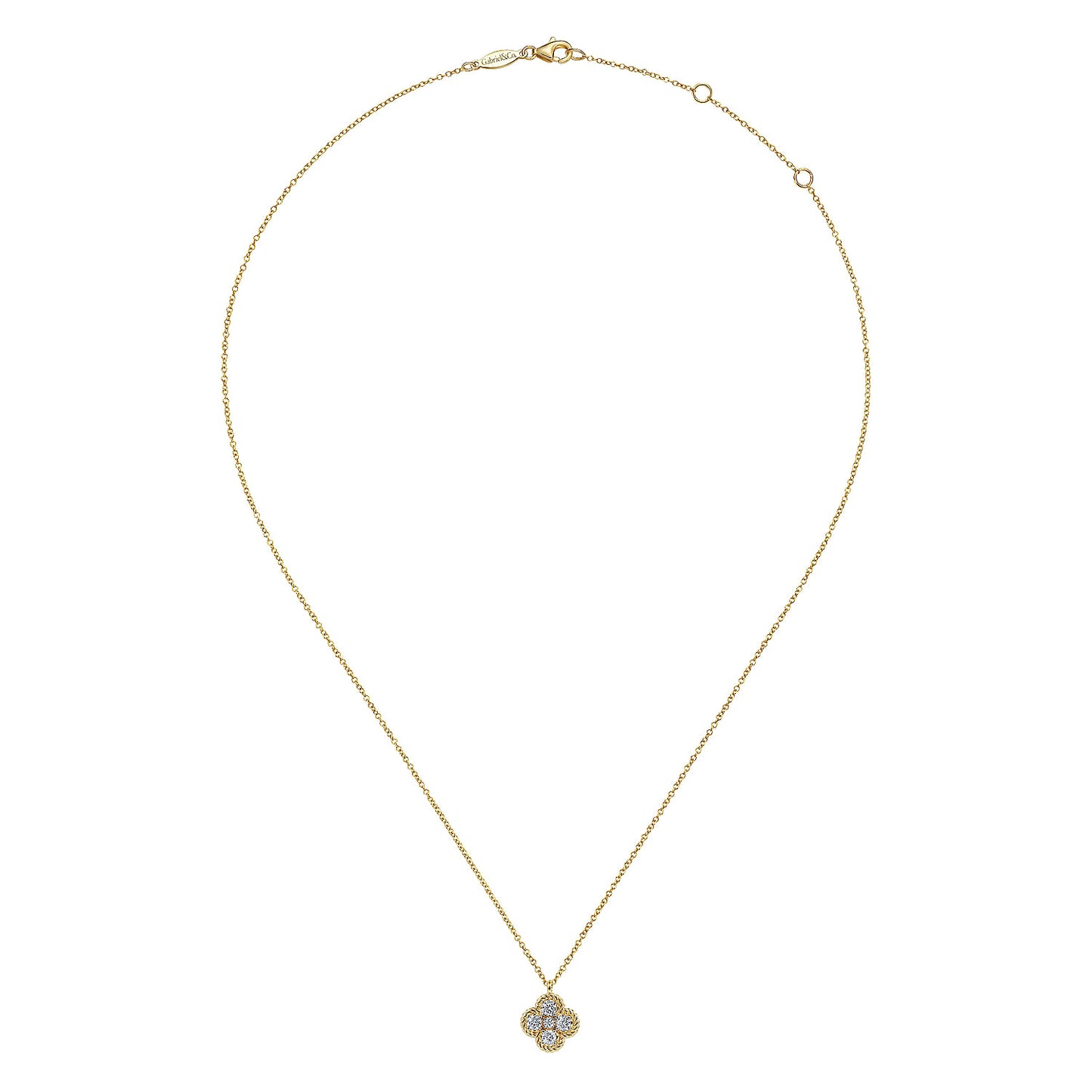 14K Yellow Gold Rope Diamond Pendant Necklace