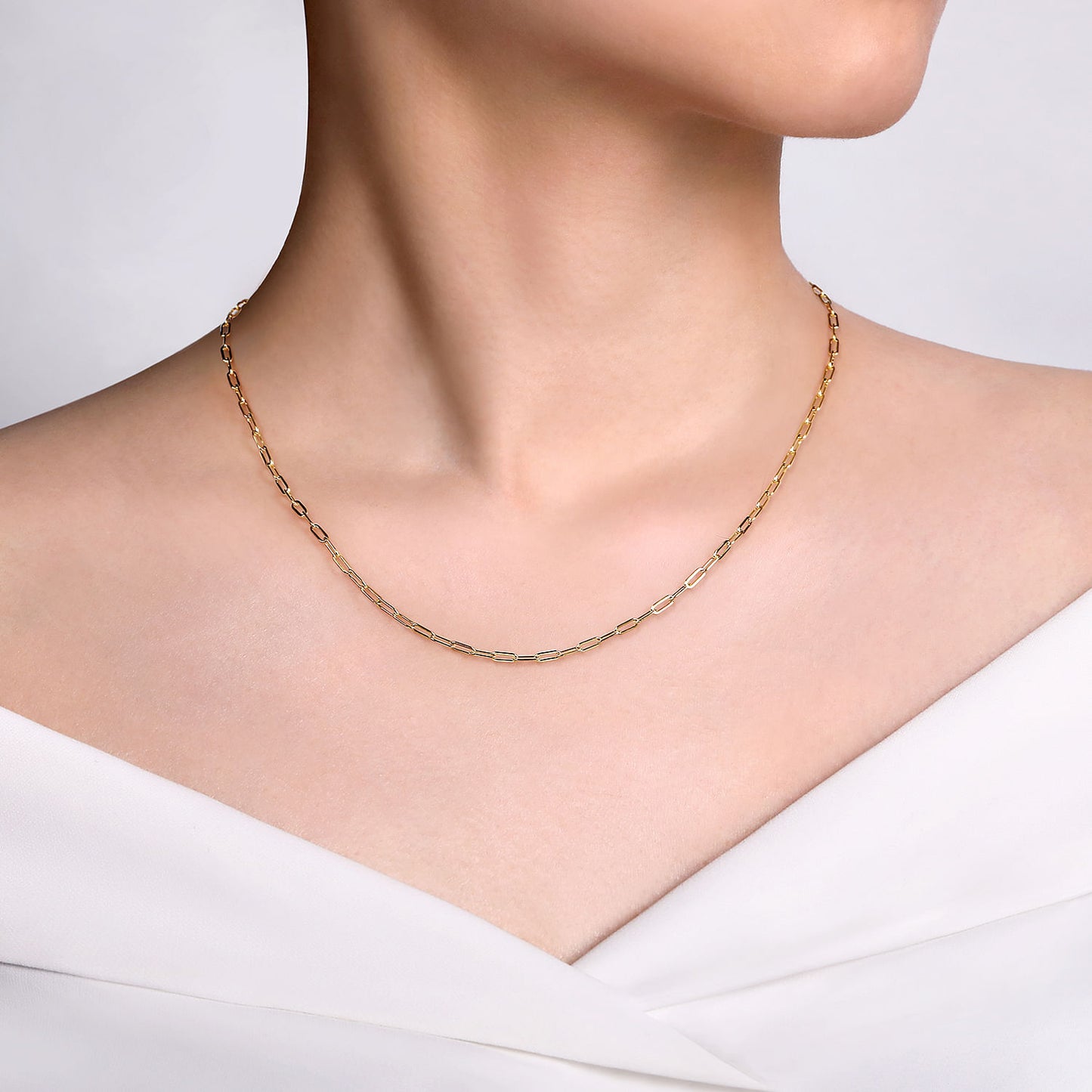 14K Gold Hollow Paper Clip Chain Necklace