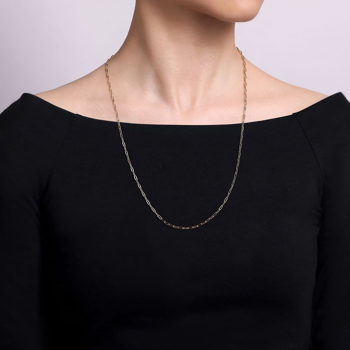 14K Gold Hollow Paper Clip Chain Necklace