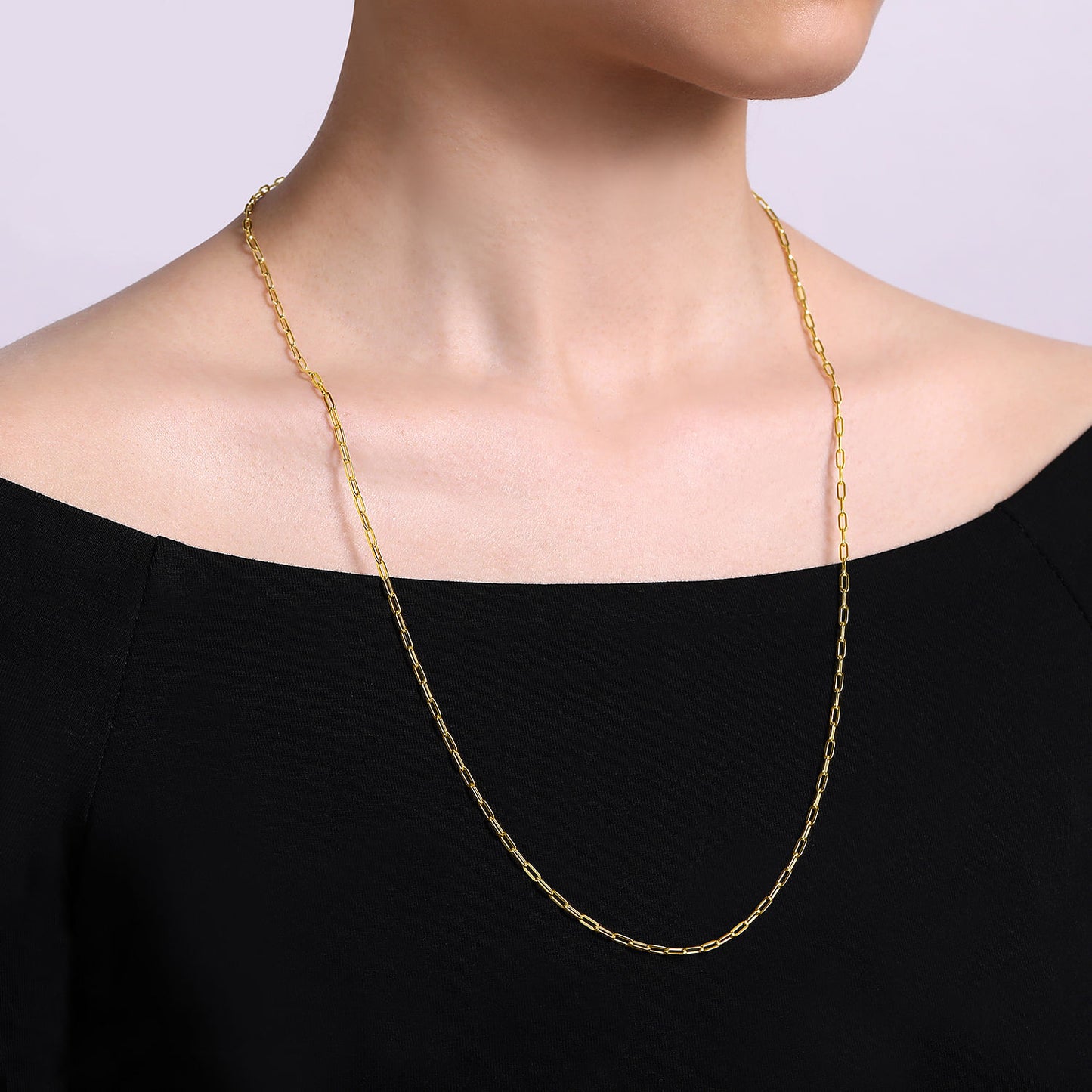 14K Gold Hollow Paper Clip Chain Necklace